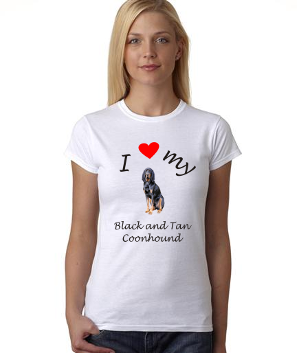 Dogs - I Heart My Black and Tan Coonhound on Womans Shirt